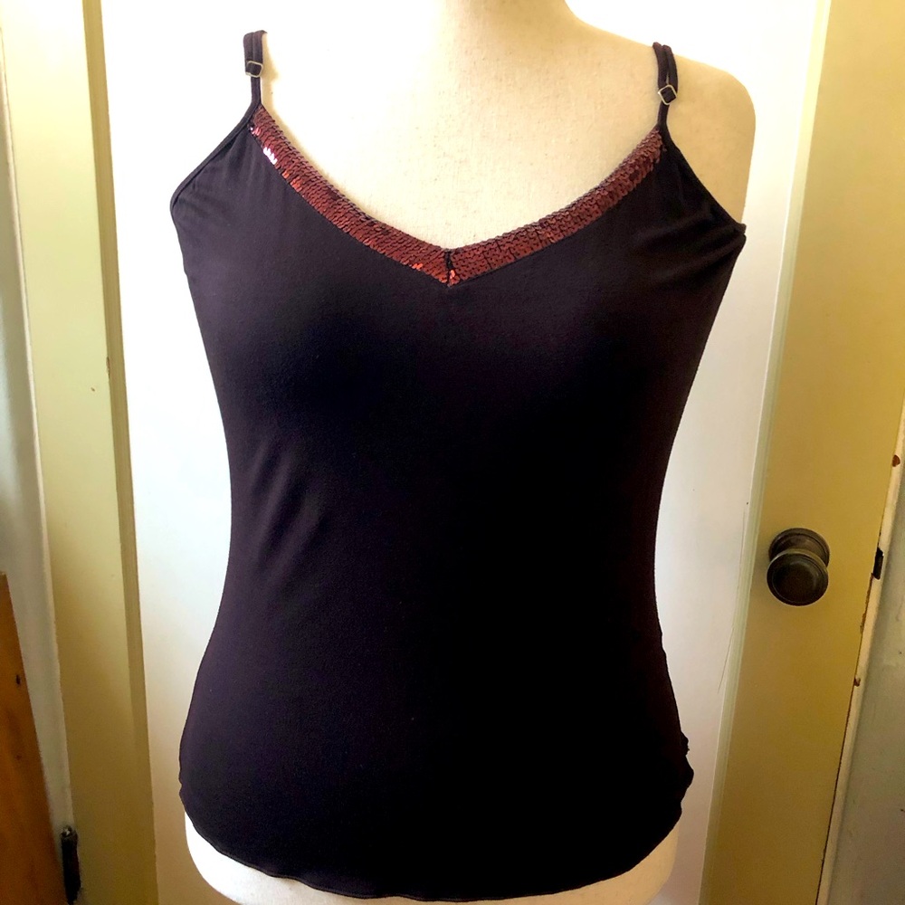 Daisy Fuentes Drk Brown Cami Bronze Sequins Front VNeck